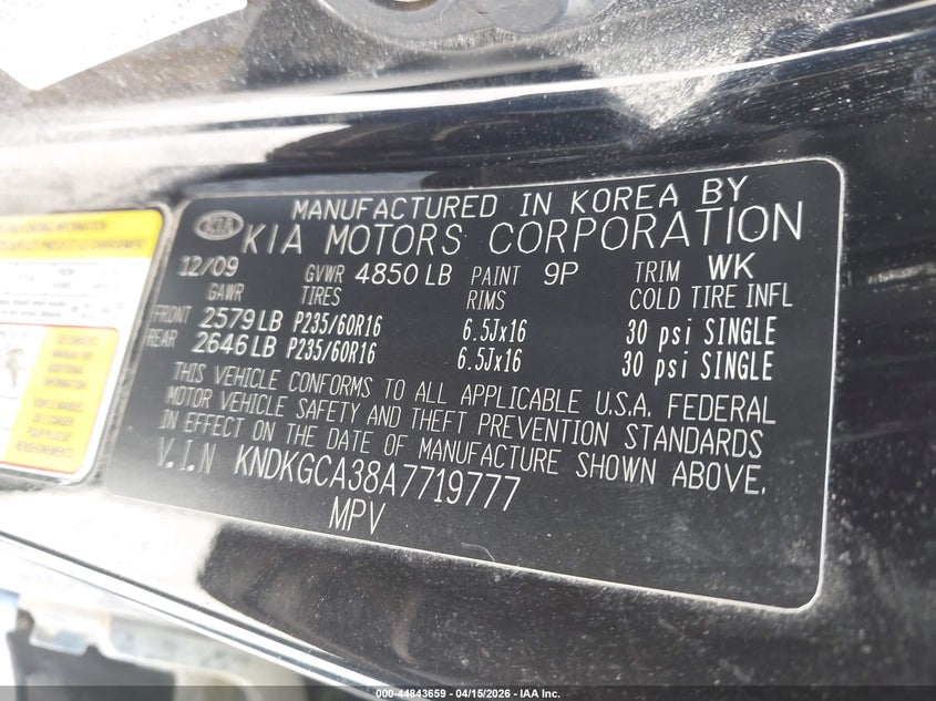 2010 Kia Sportage Lx V6 VIN: KNDKGCA38A7719777 Lot: 44843659