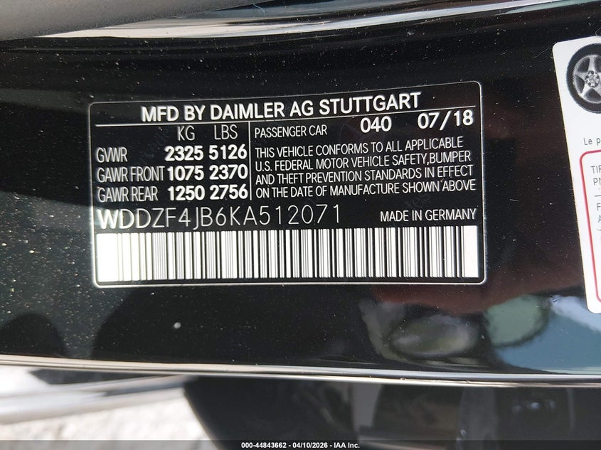 2019 Mercedes-Benz E 300 VIN: WDDZF4JB6KA512071 Lot: 44843662