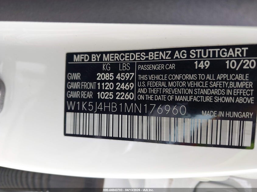 2021 Mercedes-Benz Cla 250 4Matic VIN: W1K5J4HB1MN176960 Lot: 44843703