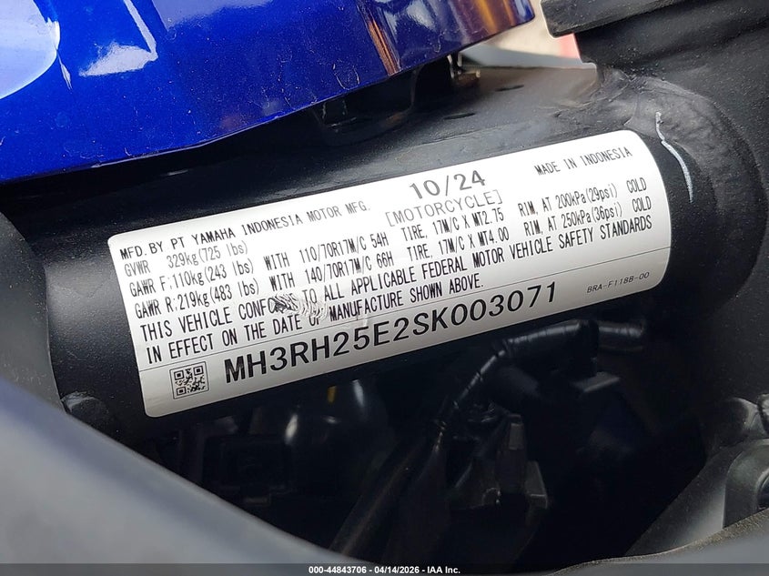 2025 Yamaha Yfz320 A VIN: MH3RH25E2SK003071 Lot: 44843706