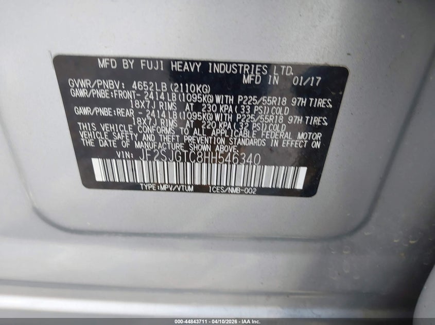 2017 Subaru Forester 2.0Xt Touring VIN: JF2SJGTC8HH546340 Lot: 44843711