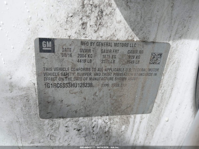 2017 Chevrolet Volt Lt VIN: 1G1RC6S53HU128238 Lot: 44843777