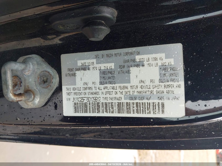 2006 Mazda Mx-5 Touring VIN: JM1NC25F760109912 Lot: 44843844