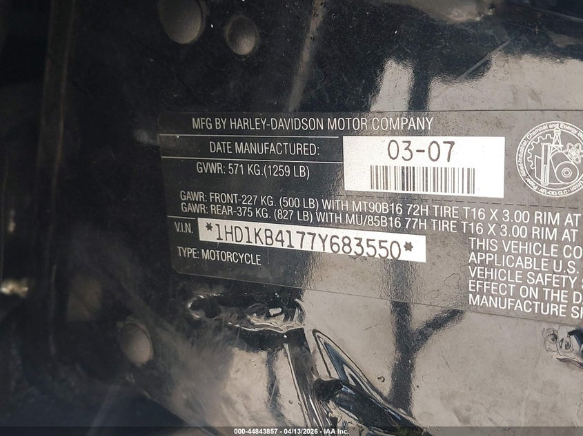 2007 Harley-Davidson Flhx VIN: 1HD1KB4177Y683550 Lot: 44843857