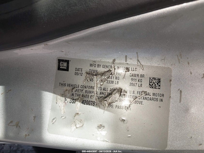 2012 Buick Verano VIN: 1G4PP5SK2C4200781 Lot: 44843897