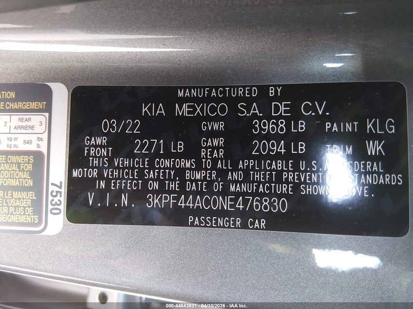 2022 Kia Forte 1.6 Gt grey Lot 111044843931 Vin 3KPF44AC0NE476830
