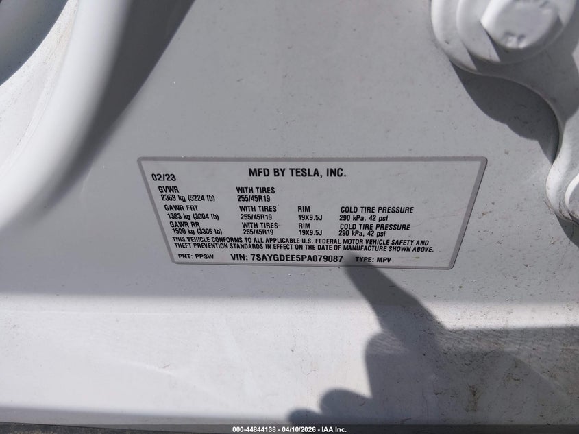 2023 Tesla Model y Awd Long Range Dual Motor All-Wheel Drive white Lot 111044844138 Vin 7SAYGDEE5PA079087