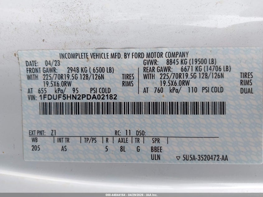 2023 Ford F-550 Chassis Xl VIN: 1FDUF5HN2PDA02182 Lot: 44844164