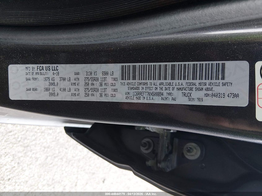 2019 Ram 1500 5.7 Ram Big Horn/Lone Star 4X2 5'7 Box black Lot 111044844179 Vin 1C6RREFT7KN508894