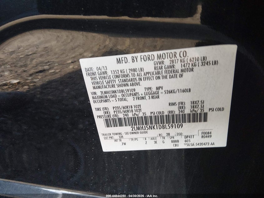 2013 Lincoln Mkt Livery VIN: 2LMHJ5NK1DBL59109 Lot: 44844280