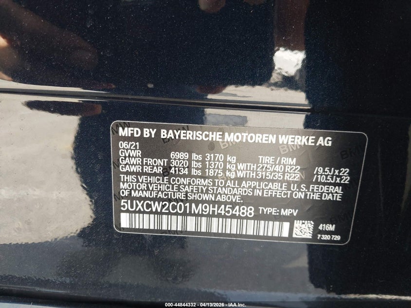 2021 BMW X7 xDrive40I VIN: 5UXCW2C01M9H45488 Lot: 44844332