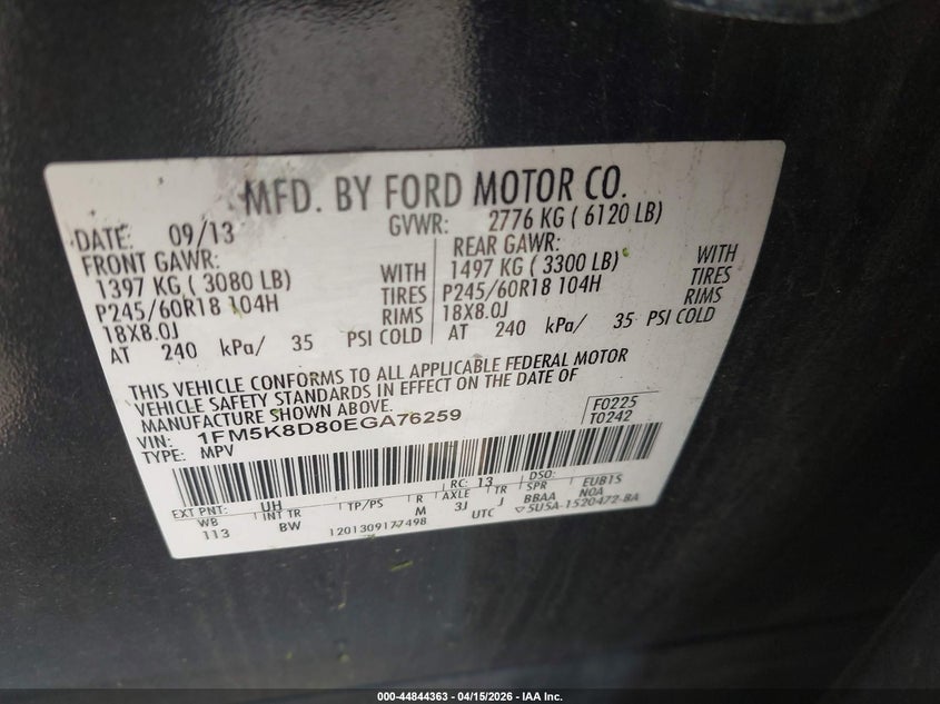 2014 Ford Explorer 3.5 Xlt black Lot 111044844363 Vin 1FM5K8D80EGA76259