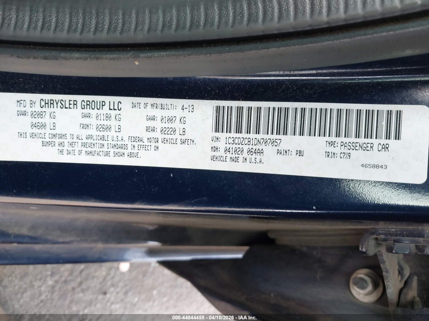 2013 Dodge Avenger Sxt VIN: 1C3CDZCB1DN707057 Lot: 44844458