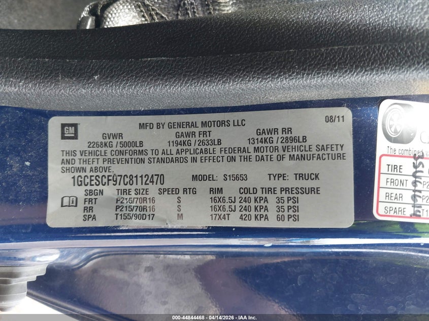 2012 Chevrolet Colorado 1Lt VIN: 1GCESCF97C8112470 Lot: 44844468