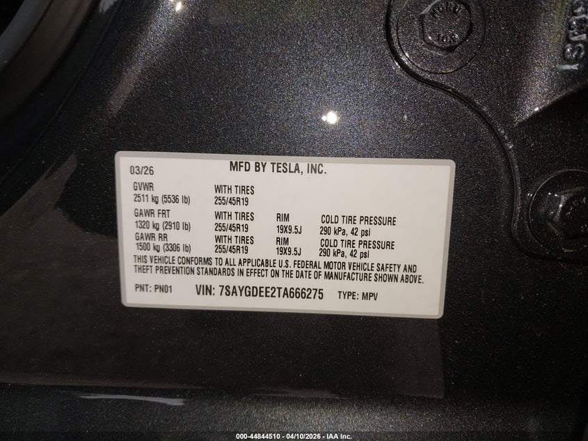 2026 Tesla Model y All-Wheel Drive/Long Range Launch Series/Premium All-Wheel Drive grey Lot 111044844510 Vin 7SAYGDEE2TA666275