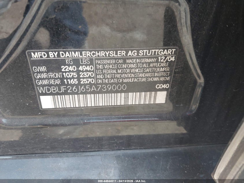 2005 MERCEDES-BENZ E 320 CDI SEDAN 3.2L I-6 DI, DOHC, TURBO, 201HP