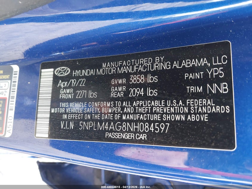 2022 Hyundai Elantra Sel VIN: 5NPLM4AG8NH084597 Lot: 44844615
