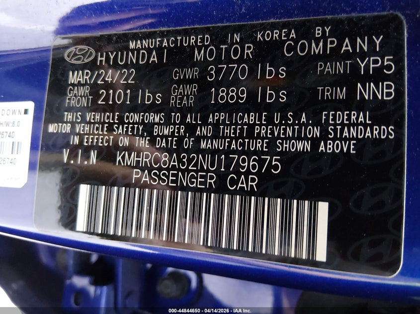 2022 Hyundai Venue Limited VIN: KMHRC8A32NU179675 Lot: 44844650