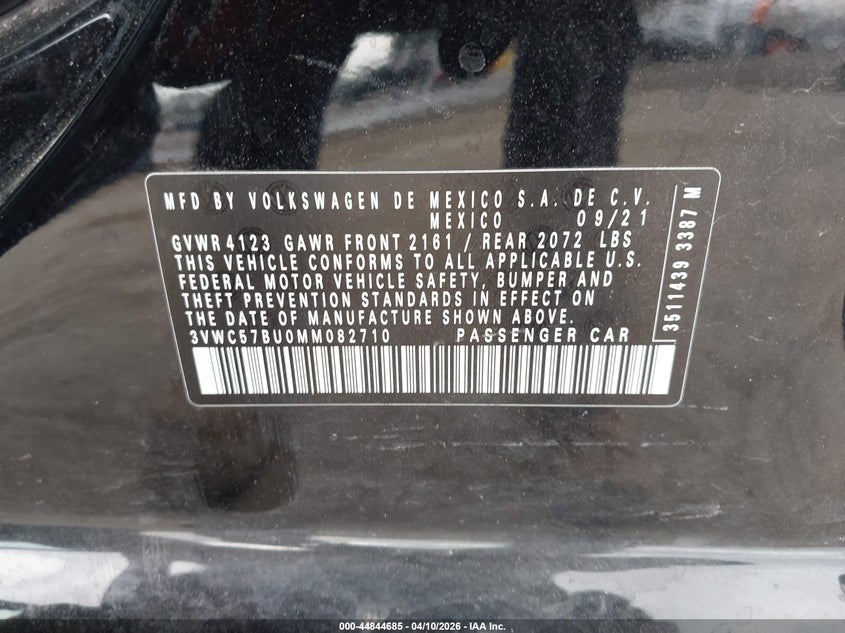 2021 Volkswagen Jetta 1.4T R-Line/1.4T S/1.4T Se VIN: 3VWC57BU0MM082710 Lot: 44844685
