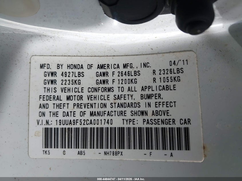 2012 Acura Tl 3.7 VIN: 19UUA9F52CA001740 Lot: 44844747