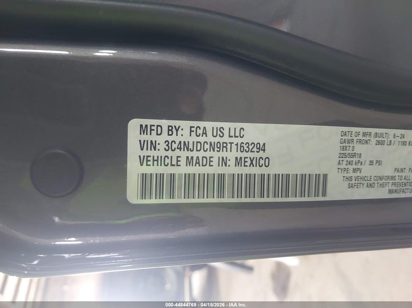 2024 Jeep Compass Limited 4X4 VIN: 3C4NJDCN9RT163294 Lot: 44844769