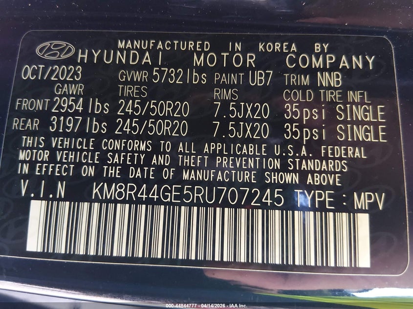 2024 Hyundai Palisade Sel VIN: KM8R44GE5RU707245 Lot: 44844777