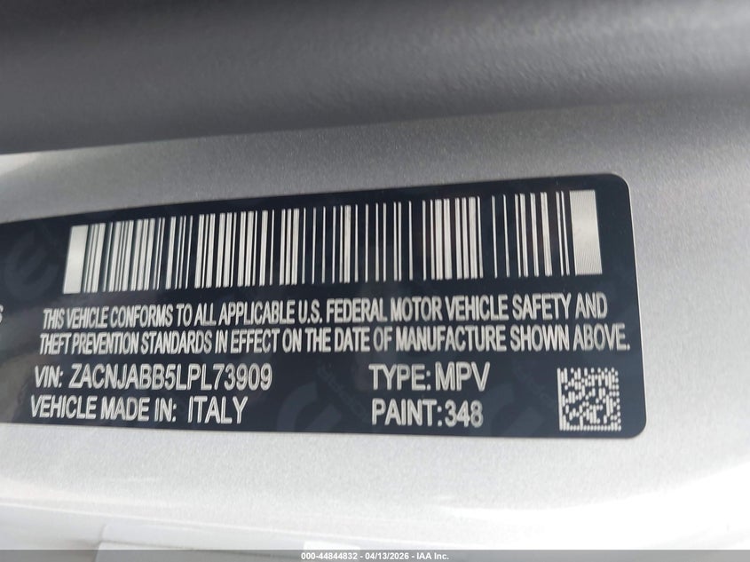 2020 Jeep Renegade Latitude Fwd VIN: ZACNJABB5LPL73909 Lot: 44844832