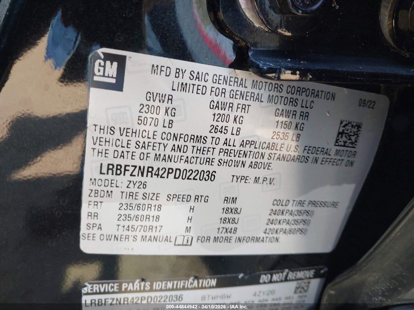 2023 Buick Envision Essence Fwd VIN: LRBFZNR42PD022036 Lot: 44844942