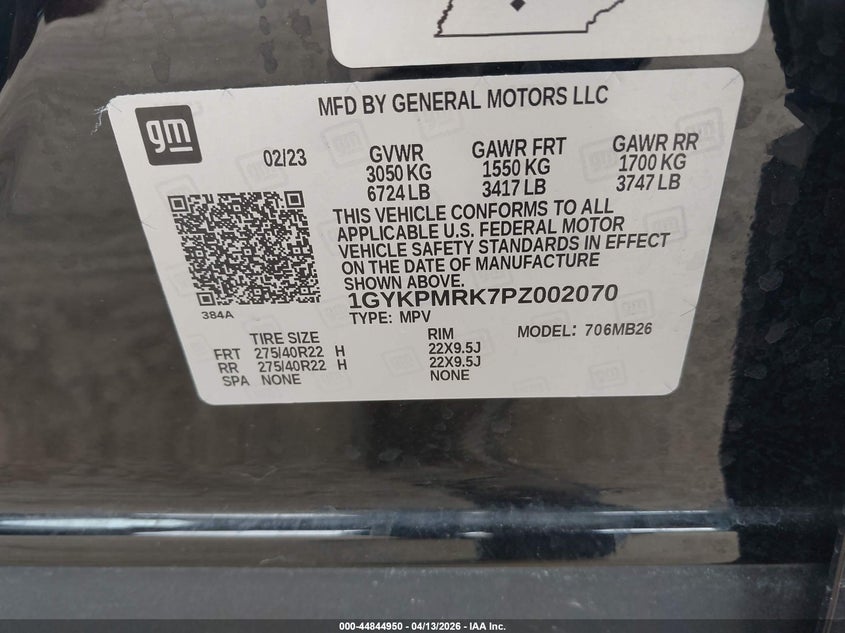 2023 Cadillac Lyriq Rwd Luxury VIN: 1GYKPMRK7PZ002070 Lot: 44844950