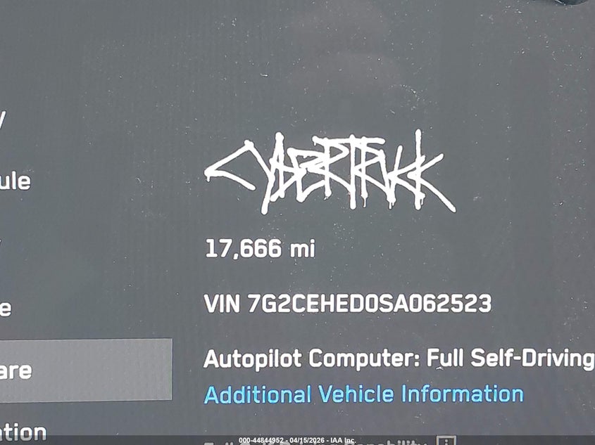 2025 Tesla Cybertruck All-Wheel Drive VIN: 7G2CEHED0SA062523 Lot: 44844952