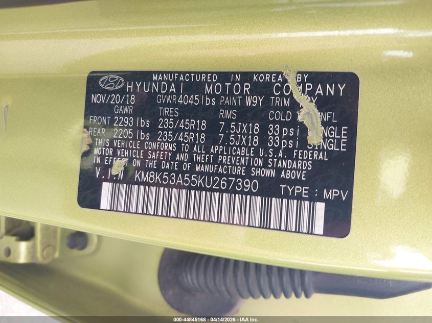 2019 Hyundai Kona Ultimate VIN: KM8K53A55KU267390 Lot: 44845168