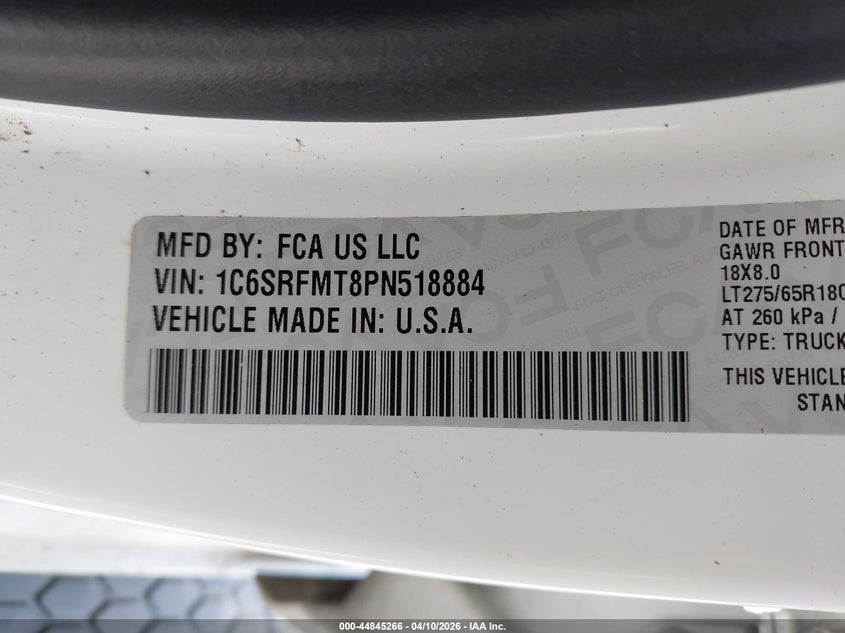 2023 Ram 1500 5.7 Ram Big Horn 4X4 6'4 Box white Lot 111044845266 Vin 1C6SRFMT8PN518884