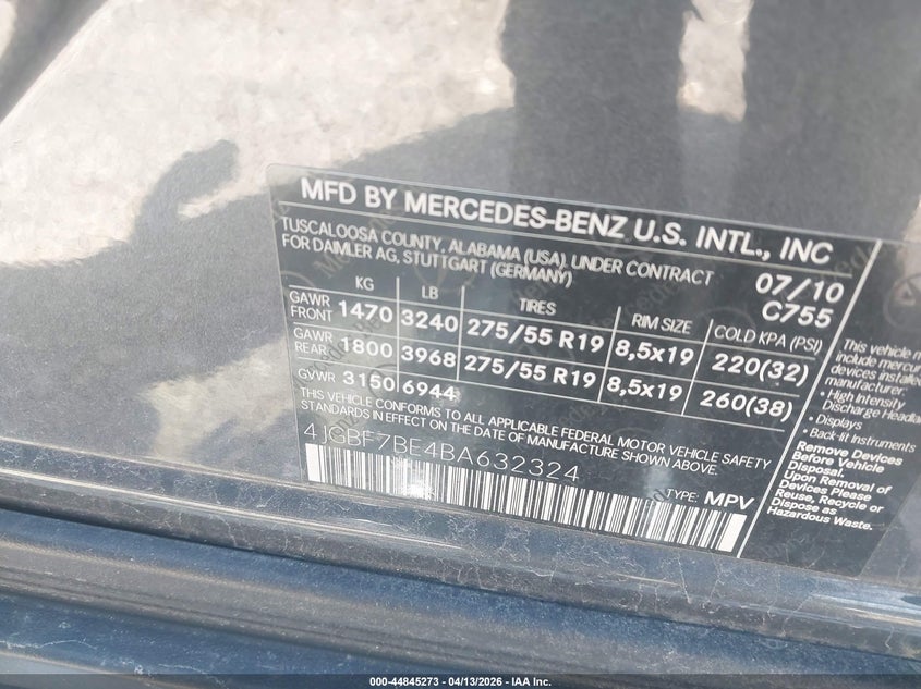 2011 Mercedes-Benz Gl 450 4Matic VIN: 4JGBF7BE4BA632324 Lot: 44845273