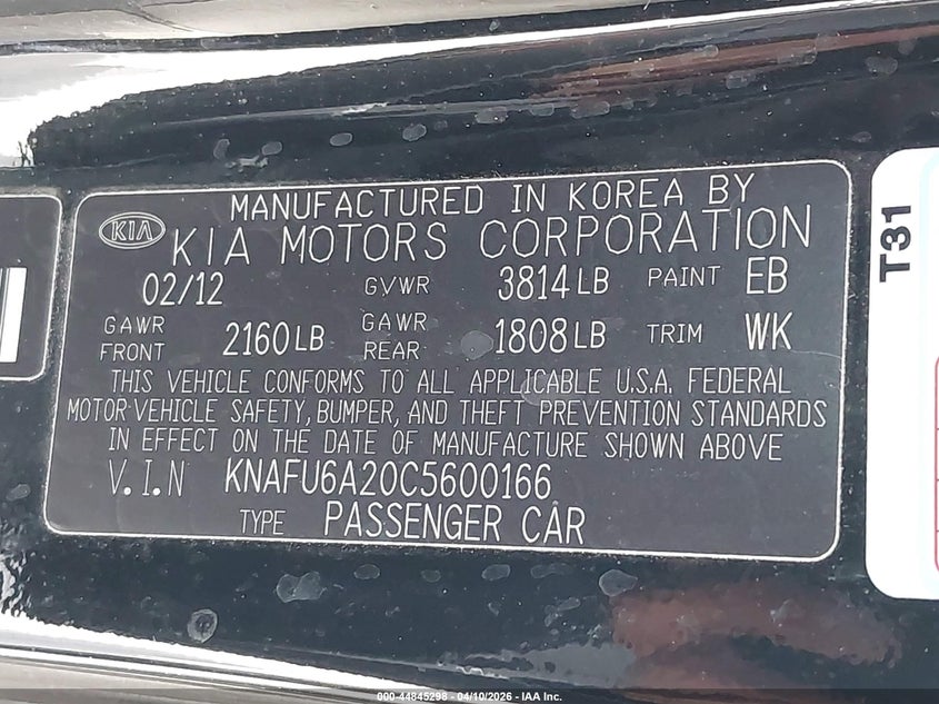 2012 Kia Forte Koup Ex VIN: KNAFU6A20C5600166 Lot: 44845298