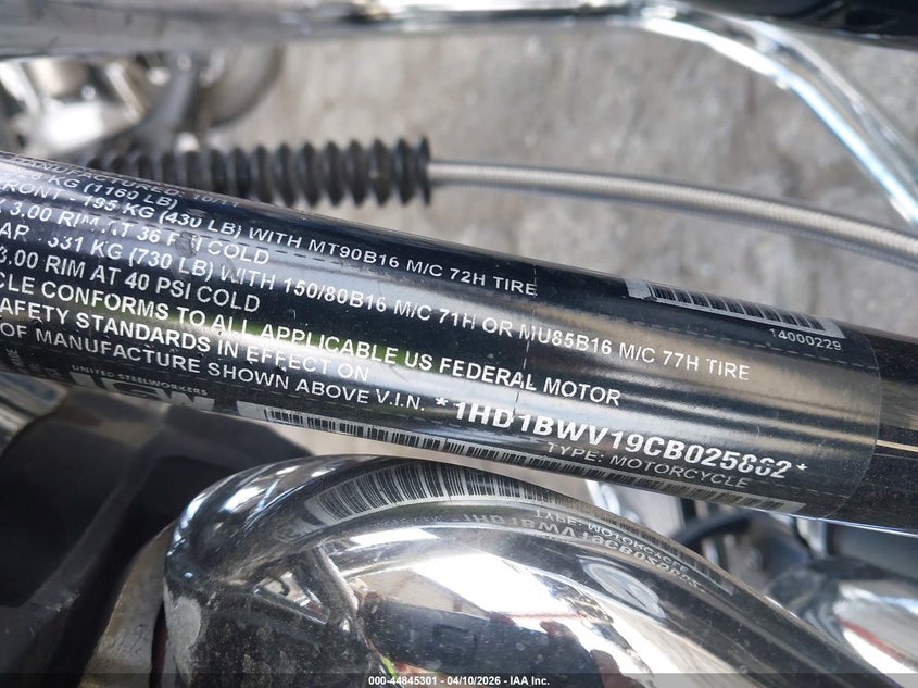 2012 Harley-Davidson Flstc Heritage Softail Classic VIN: 1HD1BWV19CB025862 Lot: 44845301