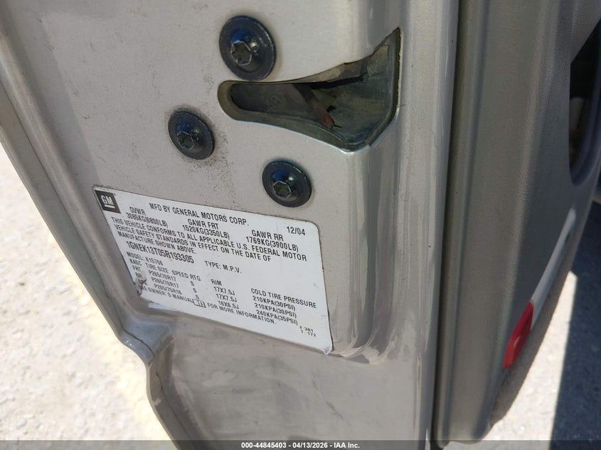 2005 Chevrolet Tahoe Z71 VIN: 1GNEK13T05R193305 Lot: 44845403