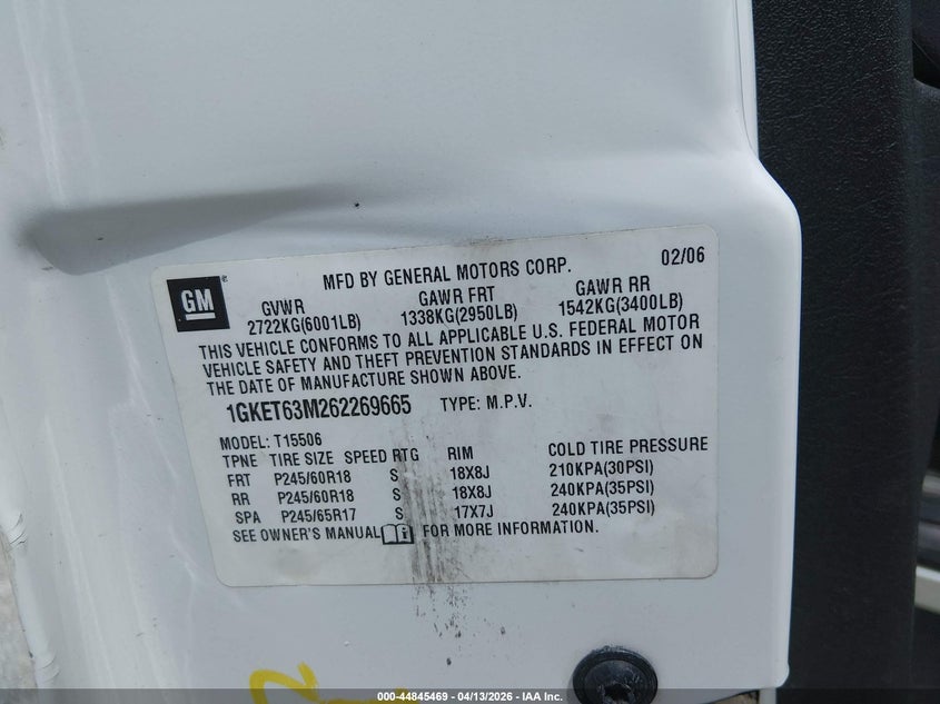 2008 GMC Envoy Sle VIN: 1GKDT13S182132717 Lot: 44845469