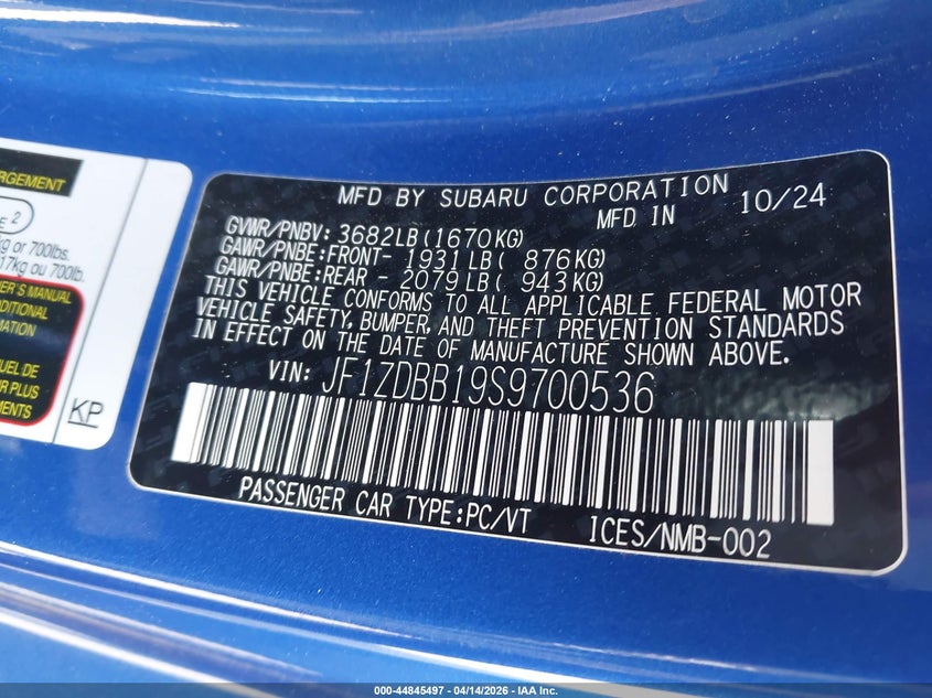 2025 Subaru Brz Premium VIN: JF1ZDBB19S9700536 Lot: 44845497