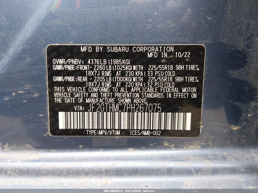 2023 Subaru Xv 2.5 Limited Blue Lot 111044845512 Vin JF2GTHMC7PH267075