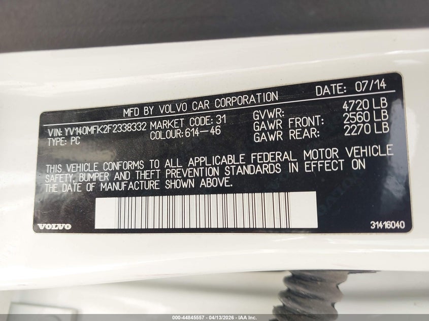 2015 Volvo S60 T5 Premier VIN: YV140MFK2F2338332 Lot: 44845557