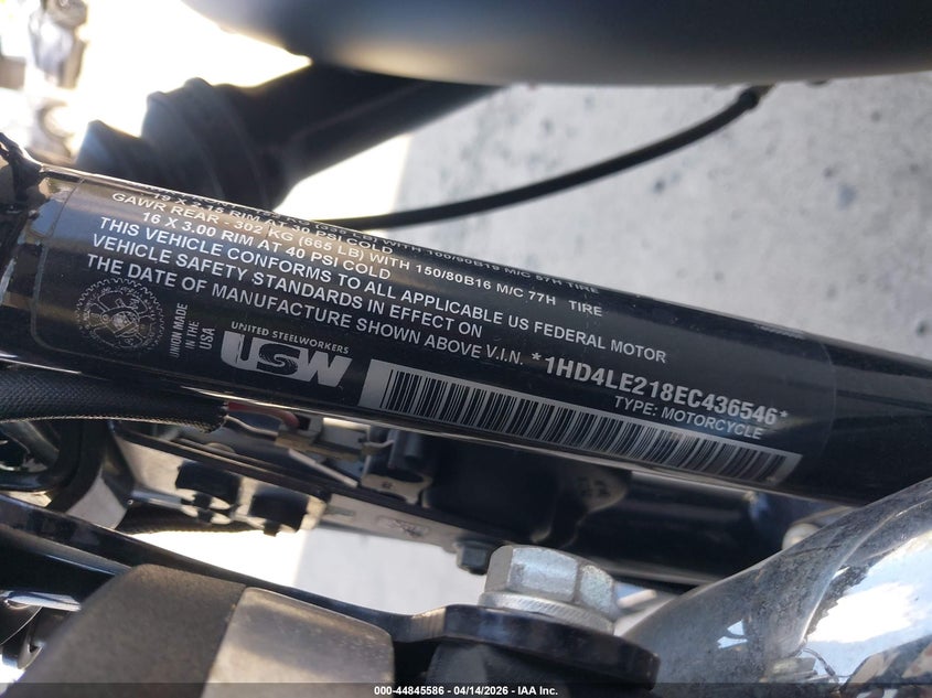 2014 Harley-Davidson Xl883 Iron 883 VIN: 1HD4LE218EC436546 Lot: 44845586