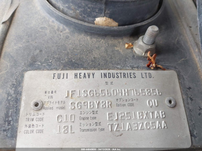 2004 Subaru Forester 2.5Xs VIN: JF1SG65604H765856 Lot: 44845650