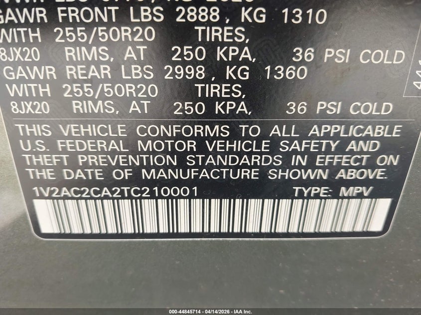 2026 Volkswagen Atlas Cross Sport Sel R-Line Black VIN: 1V2AC2CA2TC210001 Lot: 44845714