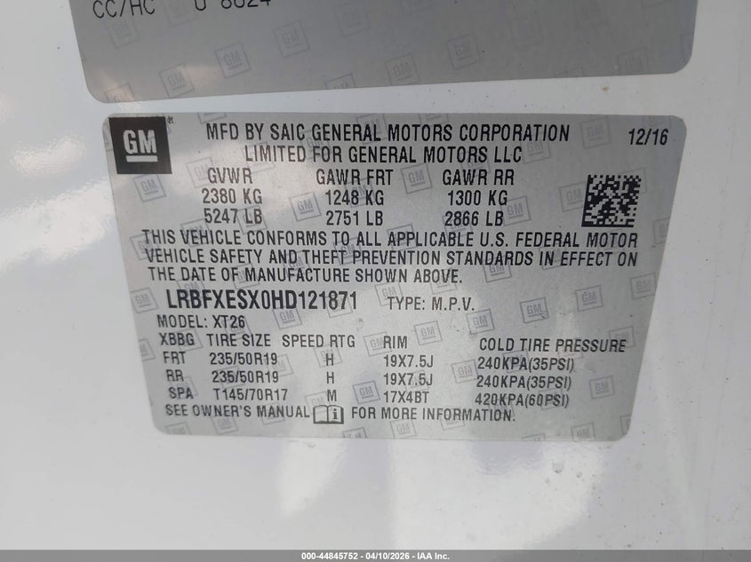 2017 Buick Envision Premium I VIN: LRBFXESX0HD121871 Lot: 44845752