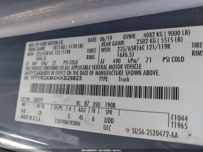 1FTYR3XMXKKB28823 2019 Ford Transit 3.7 -250 blue