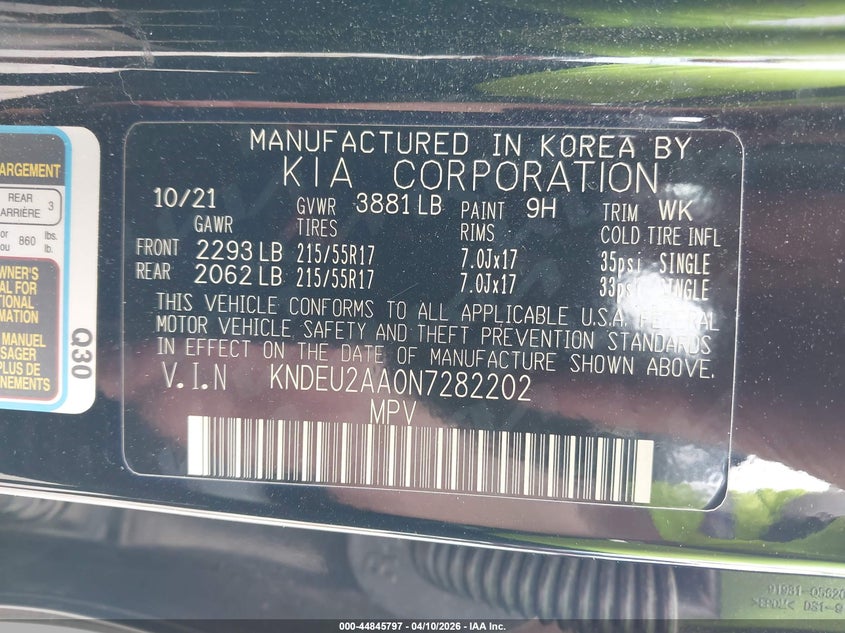 2022 Kia Seltos S VIN: KNDEU2AA0N7282202 Lot: 44845797