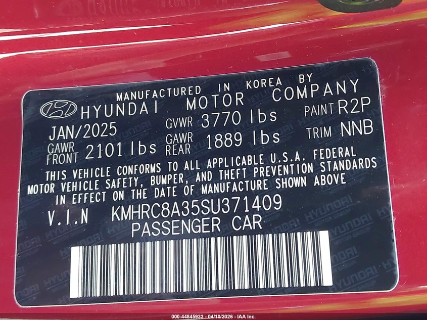 2025 Hyundai Venue Sel VIN: KMHRC8A35SU371409 Lot: 44845933