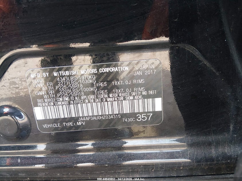 2017 Mitsubishi Outlander Sport 2.0 Es/2.0 Le VIN: JA4AP3AU0HZ034315 Lot: 44845953