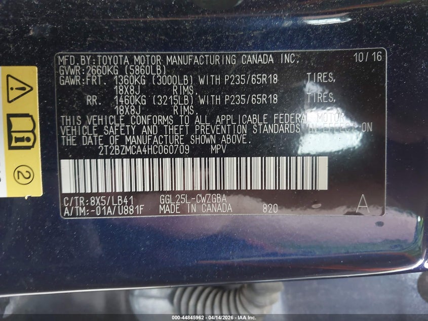 2017 Lexus Rx 350 VIN: 2T2BZMCA4HC060709 Lot: 44845962