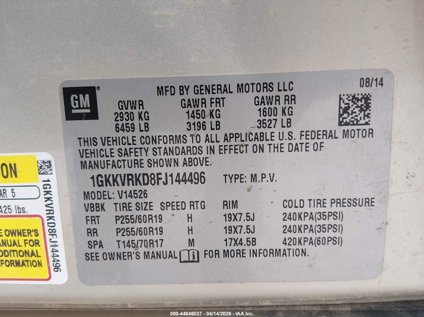 2015 GMC Acadia Slt-1 VIN: 1GKKVRKD8FJ144496 Lot: 44846037